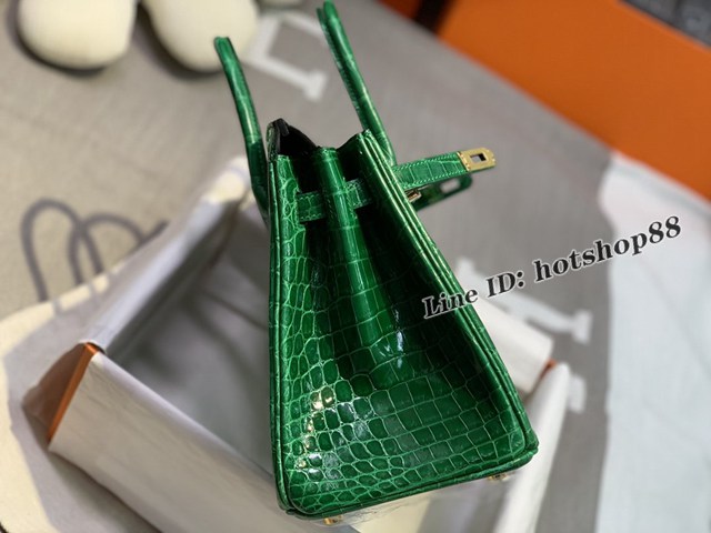 Hermes專櫃經典款鱷魚皮包 愛馬仕birkin25翠綠色尼羅高光三張皮銀扣全手工 ttd1517